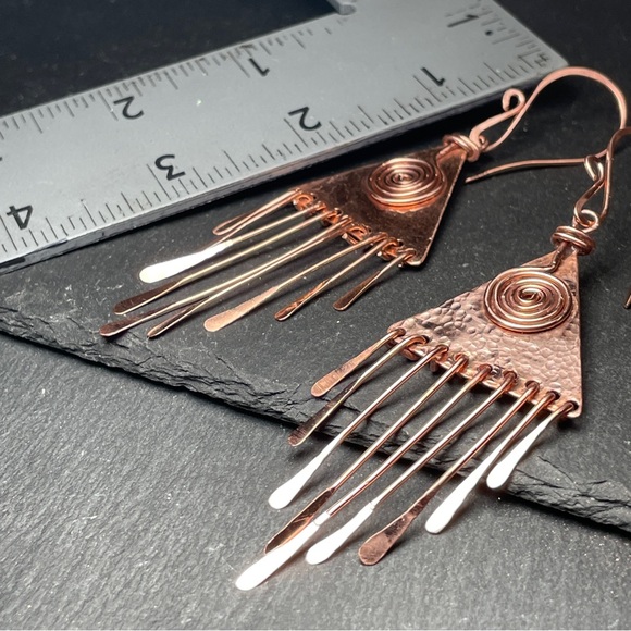 CCO REDUCED Artisan Designed Copper Fringe Dangle Fall Wardrobe Earrings - Picture 9 of 10